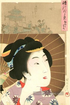 kouka Jidai Kagami 1897 Toyohara Chikanobu Bijin okubi e Peinture à l'huile